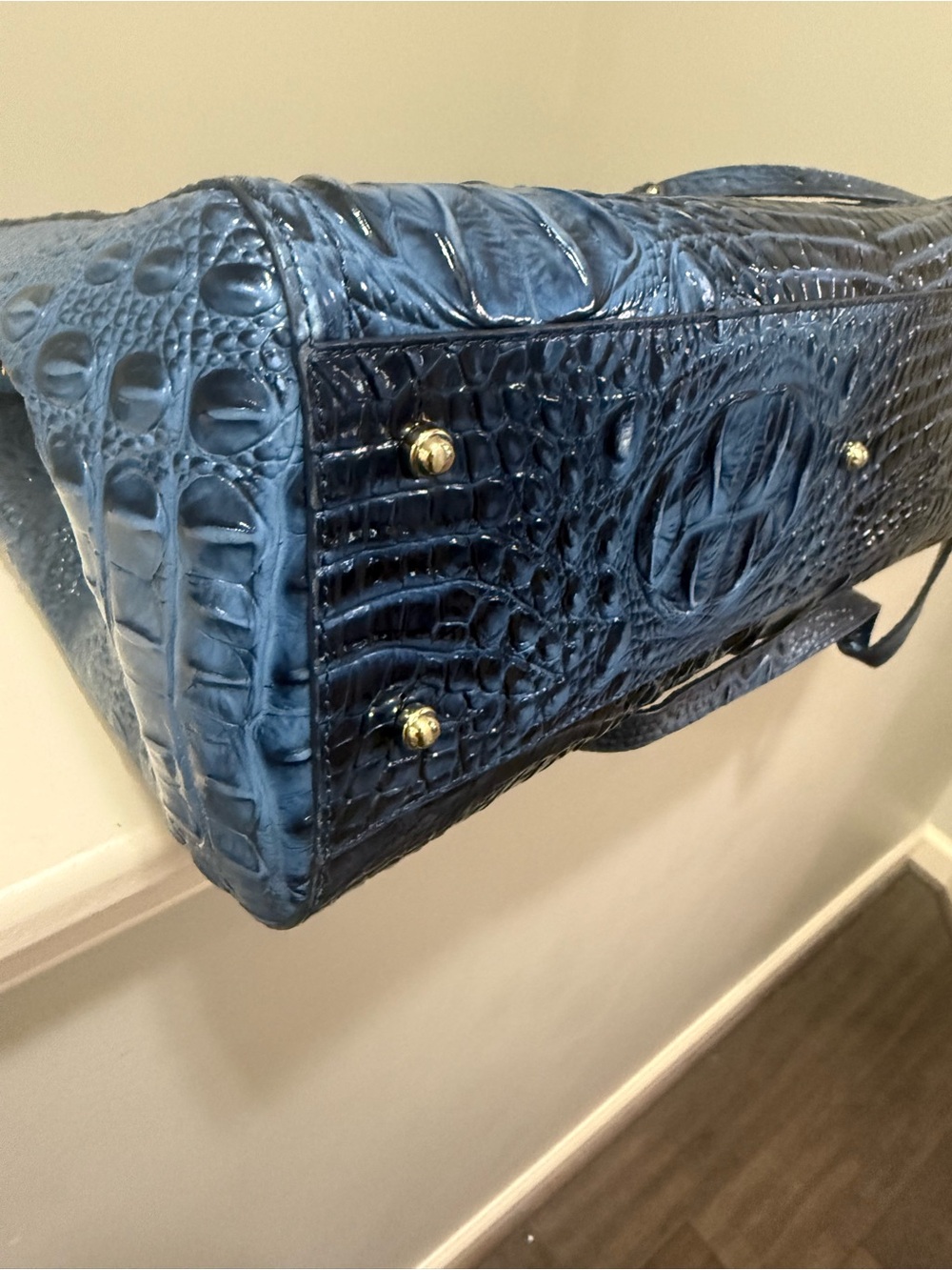 Brahmin Finley Deep Navy Croc-Embossed Tote with Matching Daisy pouch and wallet - Picture 6 of 15